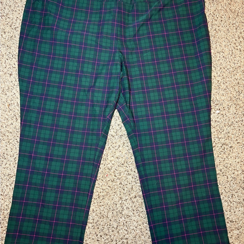 Isaac Mizrahi Green and Purple Plaid Women's Cropped Pants